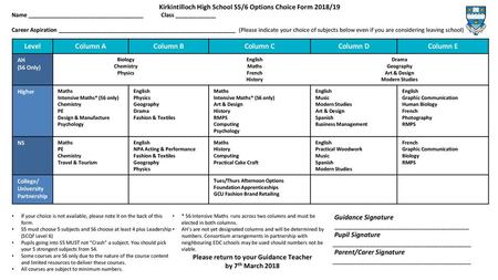 Kirkintilloch High School S5/6 Options Choice Form 2018/19