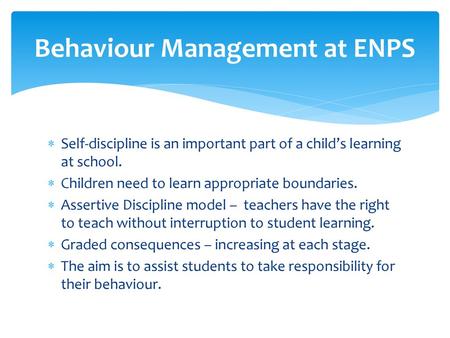 Behaviour Management at ENPS