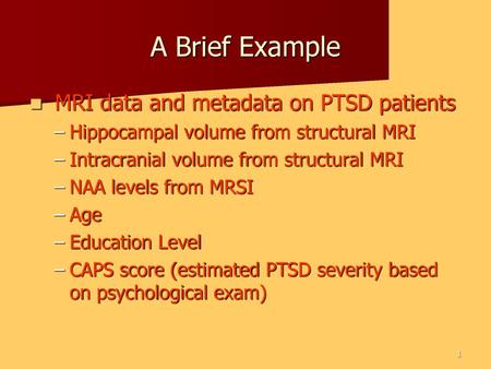 A Brief Example MRI data and metadata on PTSD patients