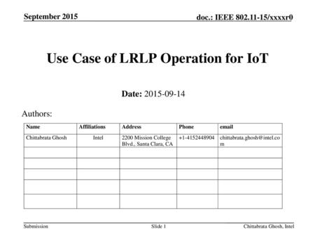 Use Case of LRLP Operation for IoT