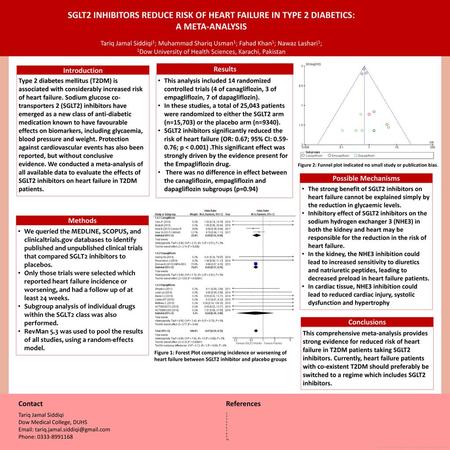 SGLT2 INHIBITORS REDUCE RISK OF HEART FAILURE IN TYPE 2 DIABETICS: A META-ANALYSIS Tariq Jamal Siddiqi1; Muhammad Shariq Usman1; Fahad Khan1; Nawaz Lashari1;