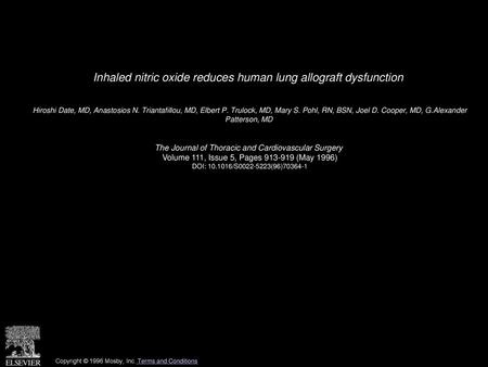 Inhaled nitric oxide reduces human lung allograft dysfunction