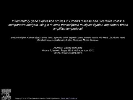 Inflammatory gene expression profiles in Crohn's disease and ulcerative colitis: A comparative analysis using a reverse transcriptase multiplex ligation-dependent.