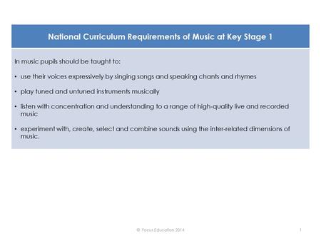 National Curriculum Requirements of Music at Key Stage 1