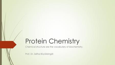 Protein Chemistry Chemical structure are the vocabulary of biochemistry. Prof. Dr. Zeliha Büyükbingöl.