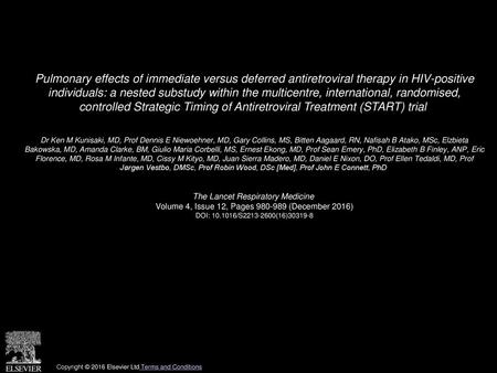 Pulmonary effects of immediate versus deferred antiretroviral therapy in HIV-positive individuals: a nested substudy within the multicentre, international,