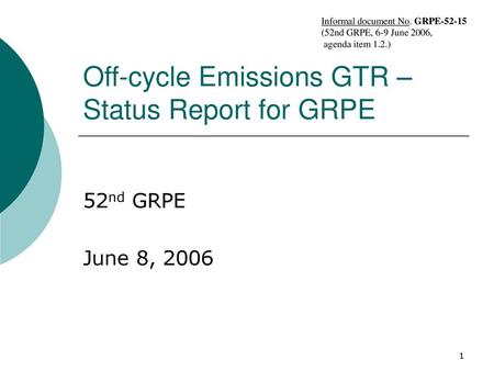 Off-cycle Emissions GTR – Status Report for GRPE