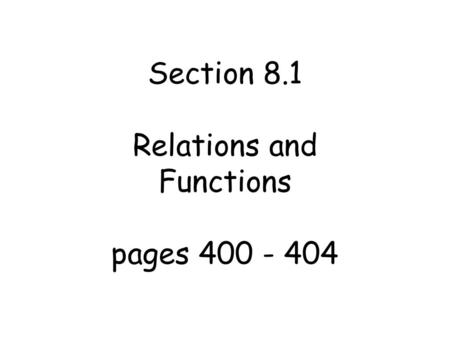 Relations and Functions