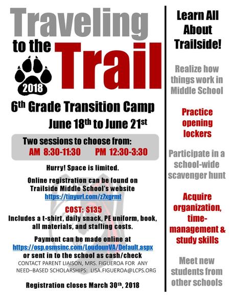 Trail Traveling to the 6th Grade Transition Camp