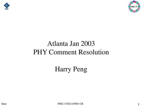 Atlanta Jan 2003 PHY Comment Resolution Harry Peng