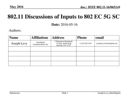 Discussions of Inputs to 802 EC 5G SC