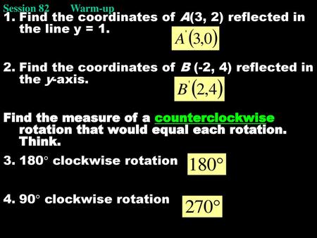 Find the coordinates of A(3, 2) reflected in the line y = 1.