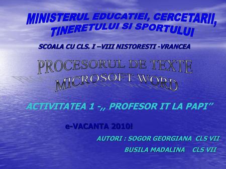 ACTIVITATEA 1 -,, PROFESOR IT LA PAPI’’