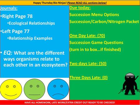 Happy Thursday Bio-Ninjas! Please READ ALL sections below!