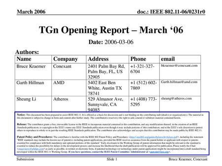 TGn Opening Report – March ‘06