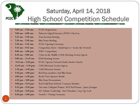 Saturday, April 14, 2018 High School Competition Schedule