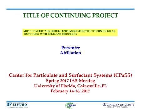 TITLE OF CONTINUING PROJECT