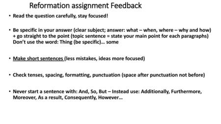 Reformation assignment Feedback