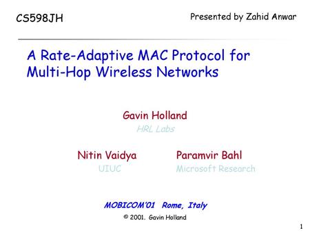 A Rate-Adaptive MAC Protocol for Multi-Hop Wireless Networks