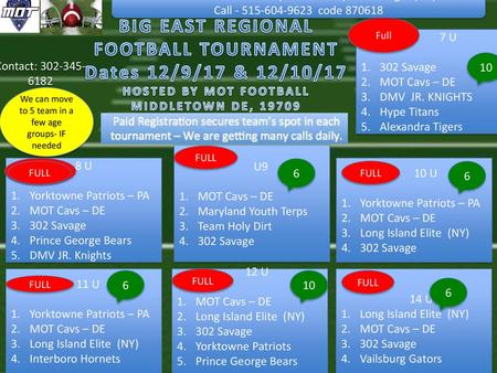 BIG EAST REGIONAL FOOTBALL TOURNAMENT Dates 12/9/17 & 12/10/17