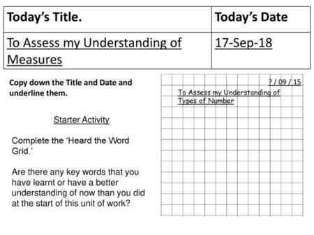 To Assess my Understanding of Measures 17-Sep-18