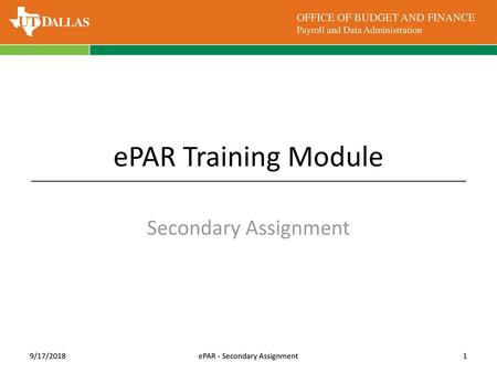 ePAR - Secondary Assignment