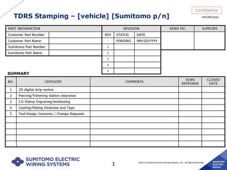 TDRS Stamping – [vehicle] [Sumitomo p/n]