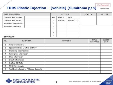 TDRS Plastic Injection – [vehicle] [Sumitomo p/n]