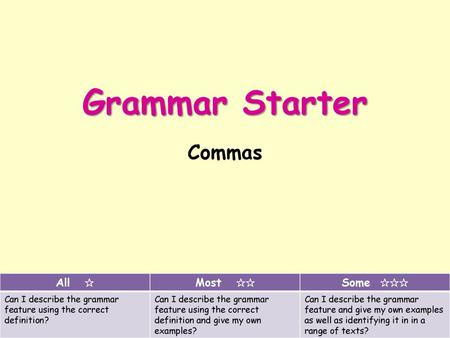 Grammar Starter Commas All ✰ Most ✰✰ Some ✰✰✰