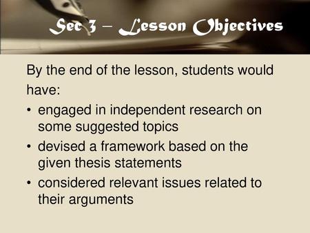 Sec 3 – Lesson Objectives