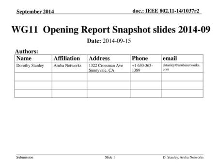 WG11 Opening Report Snapshot slides