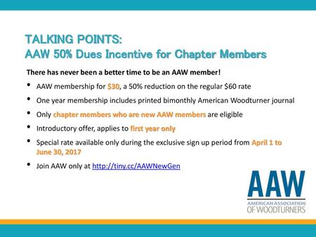 AAW 50% Dues Incentive for Chapter Members