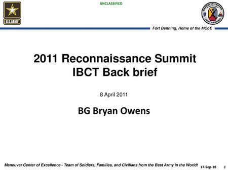 2011 Reconnaissance Summit IBCT Back brief