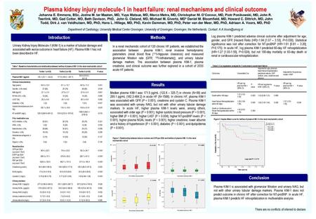 Plasma kidney injury molecule-1 in heart failure: renal mechanisms and clinical outcome Johanna E. Emmens, BSc, Jozine M. ter Maaten, MD, Yuya Matsue,