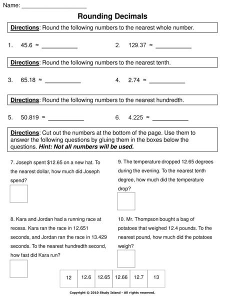 Rounding Decimals v v v Name: ____________________