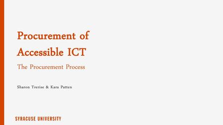 Procurement of Accessible ICT The Procurement Process