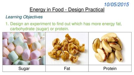 Energy in Food - Design Practical