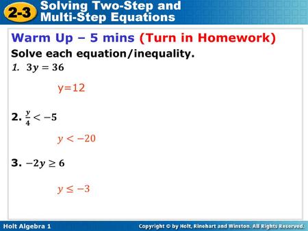   y=12    .