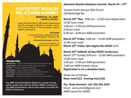 Adventist Muslim Relations Summit  March 24 – 27th