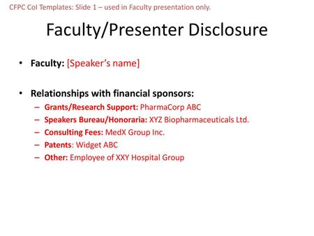 Faculty/Presenter Disclosure