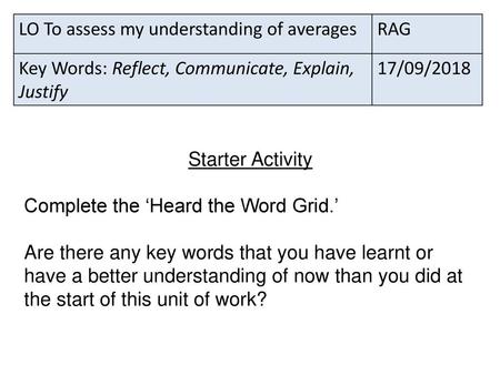 LO To assess my understanding of averages