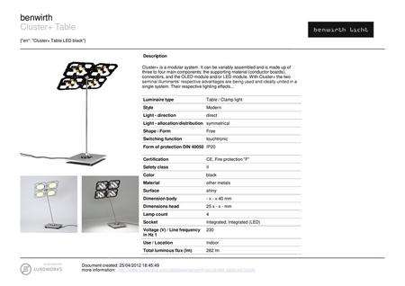 benwirth Cluster+ Table {en: Cluster+ Table LED black} Description