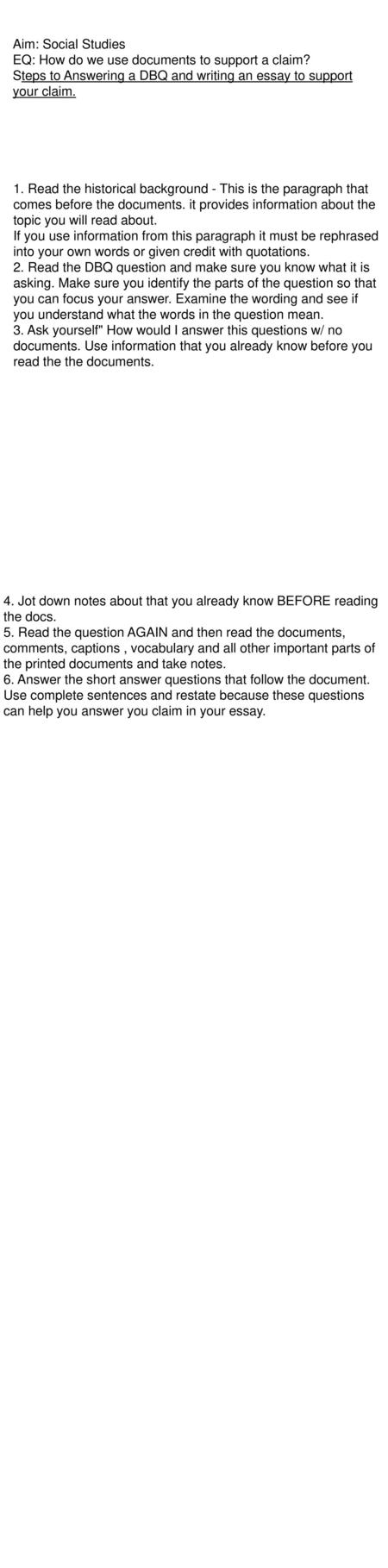 Aim: Social Studies EQ: How do we use documents to support a claim?