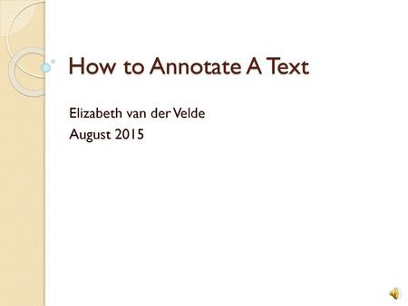 Elizabeth van der Velde August 2015