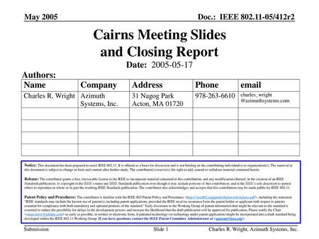 Cairns Meeting Slides and Closing Report