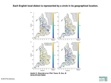 Each English local dialect is represented by a circle in its geographical location. Each English local dialect is represented by a circle in its geographical.