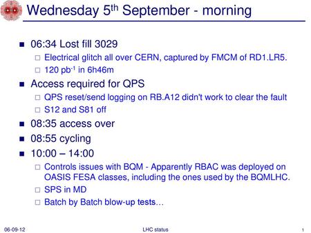 Wednesday 5th September - morning