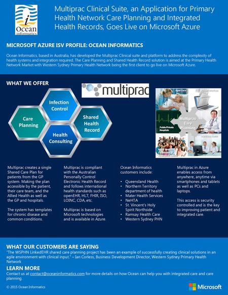 Multiprac Clinical Suite, an Application for Primary Health Network Care Planning and Integrated Health Records, Goes Live on Microsoft Azure MICROSOFT.