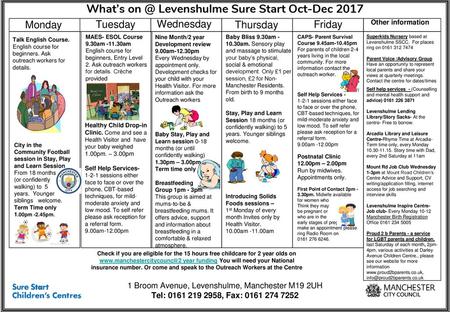 What’s Levenshulme Sure Start Oct-Dec 2017