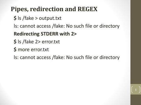 Pipes, redirection and REGEX